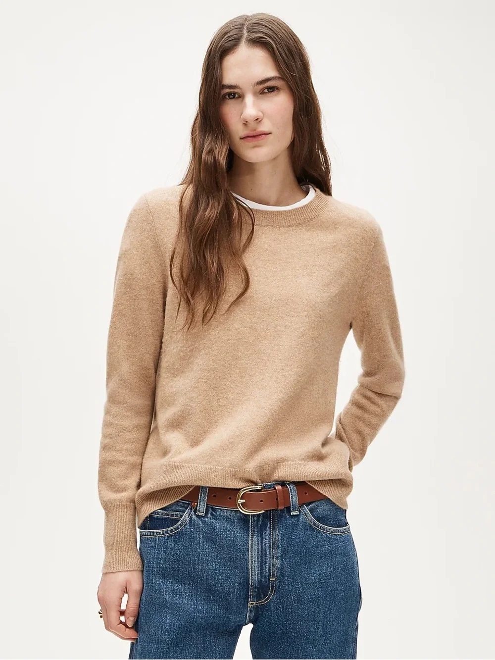 NWT J.Crew Cashmere Classic-Fit Crewneck Sweater - Hthr Camel size L